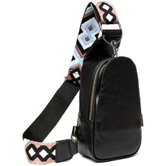 Solid Casual Chest Bag PU Leather Textured Sling Bag