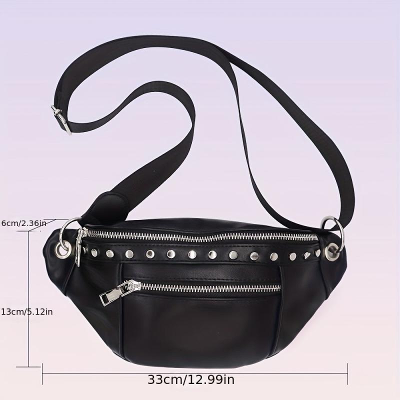 Studded Decor Waist Bag Y2K Style Crossbody Bag Women's PU Leather Purse