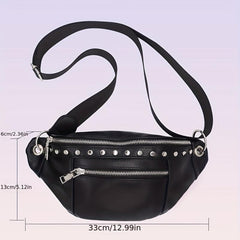 Studded Decor Waist Bag Y2K Style Crossbody Bag Women's PU Leather Purse