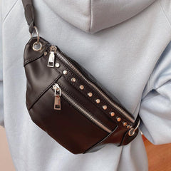 Studded Decor Waist Bag Y2K Style Crossbody Bag Women's PU Leather Purse