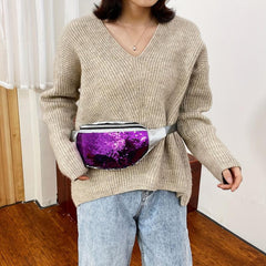 Sequin Waist Bag Laser Crossbody Glitter PU Leather Chest Purse