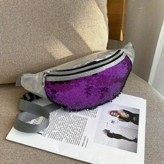 Sequin Waist Bag Laser Crossbody Glitter PU Leather Chest Purse