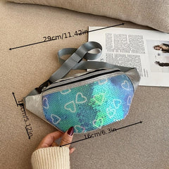 Sequin Waist Bag Laser Crossbody Glitter PU Leather Chest Purse