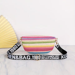 Colorful Straw Crescent Bag Zipper Chest Zipper Bag