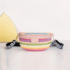 Colorful Straw Crescent Bag Zipper Chest Zipper Bag