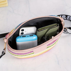 Colorful Straw Crescent Bag Zipper Chest Zipper Bag