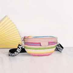Colorful Straw Crescent Bag Zipper Chest Zipper Bag