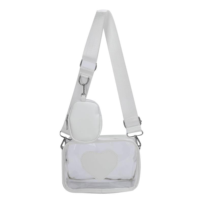 2Pcs Clear Heart Bag Set Waterproof Crossbody Shoulder Bag With Coin Purse