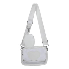 2Pcs Clear Heart Bag Set Waterproof Crossbody Shoulder Bag With Coin Purse