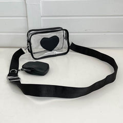 2Pcs Clear Heart Bag Set Waterproof Crossbody Shoulder Bag With Coin Purse