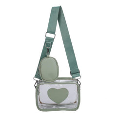 2Pcs Clear Heart Bag Set Waterproof Crossbody Shoulder Bag With Coin Purse