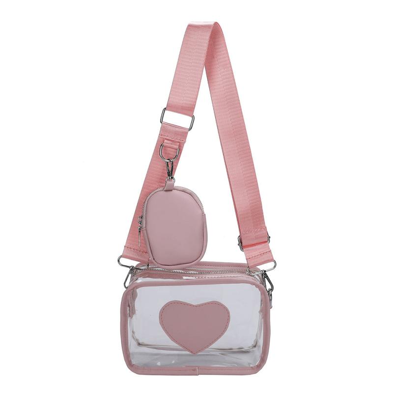2Pcs Clear Heart Bag Set Waterproof Crossbody Shoulder Bag With Coin Purse