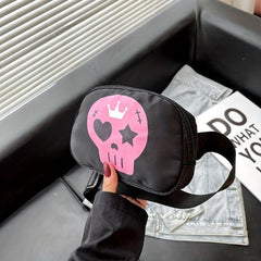 Y2K Skull Pattern Fanny Pack Halloween Ghost Crossbody Bag Punk Style