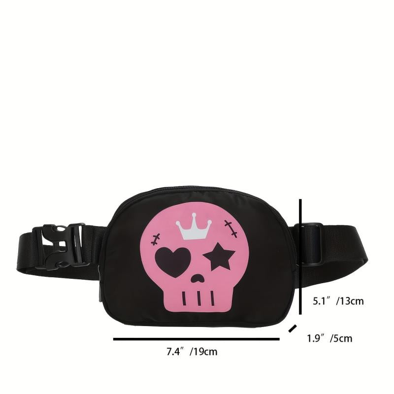 Y2K Skull Pattern Fanny Pack Halloween Ghost Crossbody Bag Punk Style