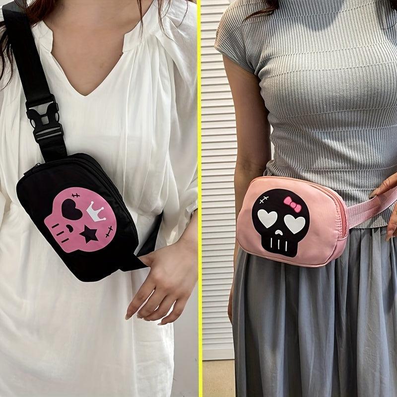 Y2K Skull Pattern Fanny Pack Halloween Ghost Crossbody Bag Punk Style