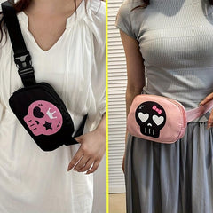 Y2K Skull Pattern Fanny Pack Halloween Ghost Crossbody Bag Punk Style