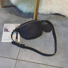 Casual Crossbody Bag with Mini Round Purse PU Leather Textured Fanny Pack