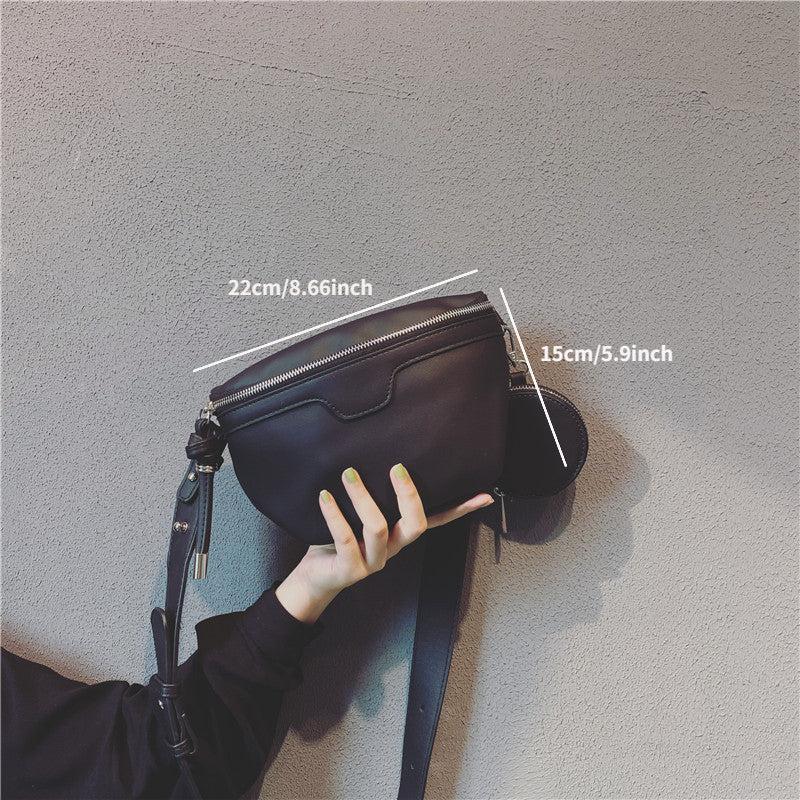 Casual Crossbody Bag with Mini Round Purse PU Leather Textured Fanny Pack