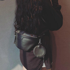 Casual Crossbody Bag with Mini Round Purse PU Leather Textured Fanny Pack