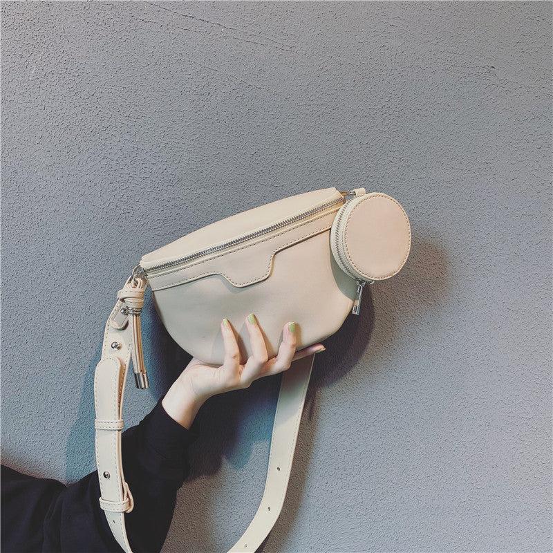 Casual Crossbody Bag with Mini Round Purse PU Leather Textured Fanny Pack
