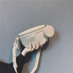 Casual Crossbody Bag with Mini Round Purse PU Leather Textured Fanny Pack