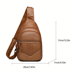 Zipper Front Sling Bag PU Leather Crossbody Bag Women's Casual Chest Purse