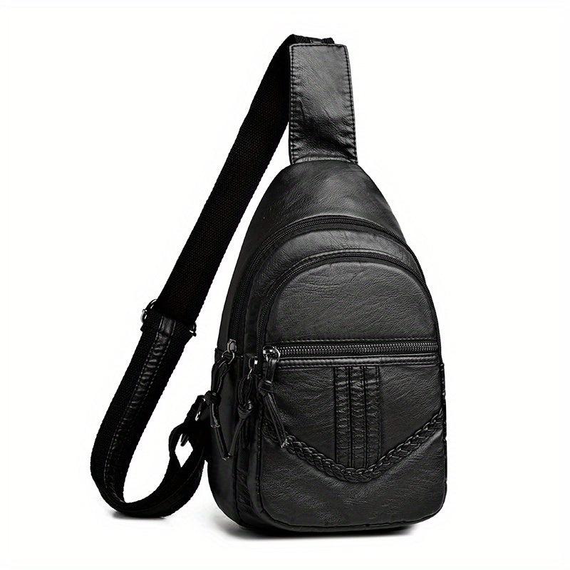 Zipper Front Sling Bag PU Leather Crossbody Bag Women's Casual Chest Purse