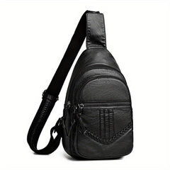 Zipper Front Sling Bag PU Leather Crossbody Bag Women's Casual Chest Purse