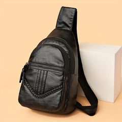 Zipper Front Sling Bag PU Leather Crossbody Bag Women's Casual Chest Purse