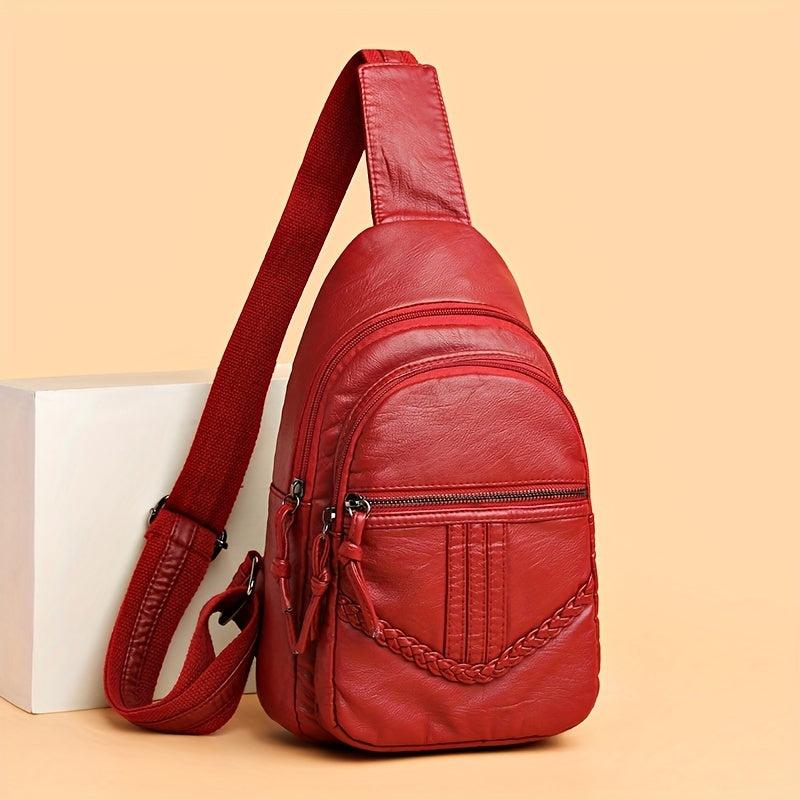 Zipper Front Sling Bag PU Leather Crossbody Bag Women's Casual Chest Purse