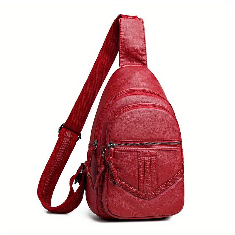Zipper Front Sling Bag PU Leather Crossbody Bag Women's Casual Chest Purse
