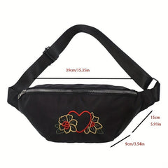 Floral Embroidered Zipper Sling Bag Crossbody Bag Women's