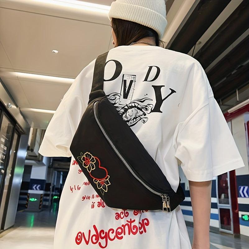 Floral Embroidered Zipper Sling Bag Crossbody Bag Women's