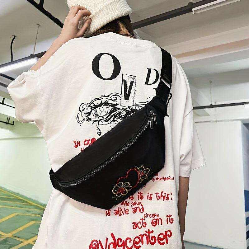 Floral Embroidered Zipper Sling Bag Crossbody Bag Women's
