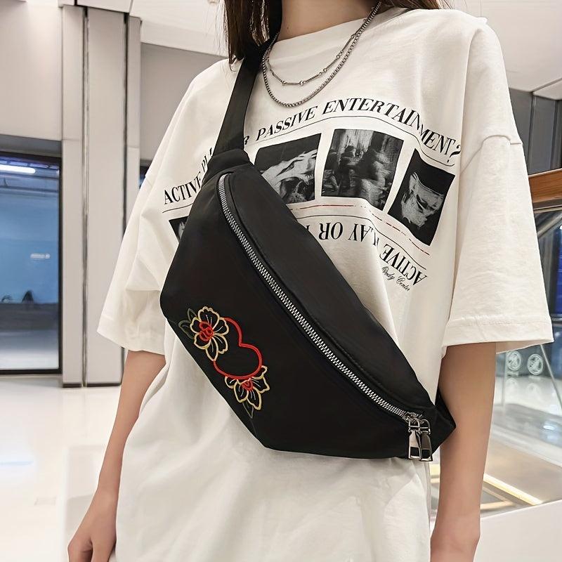 Floral Embroidered Zipper Sling Bag Crossbody Bag Women's