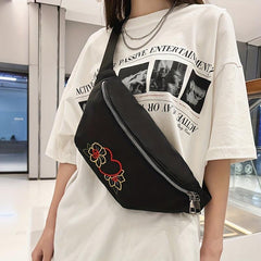 Floral Embroidered Zipper Sling Bag Crossbody Bag Women's