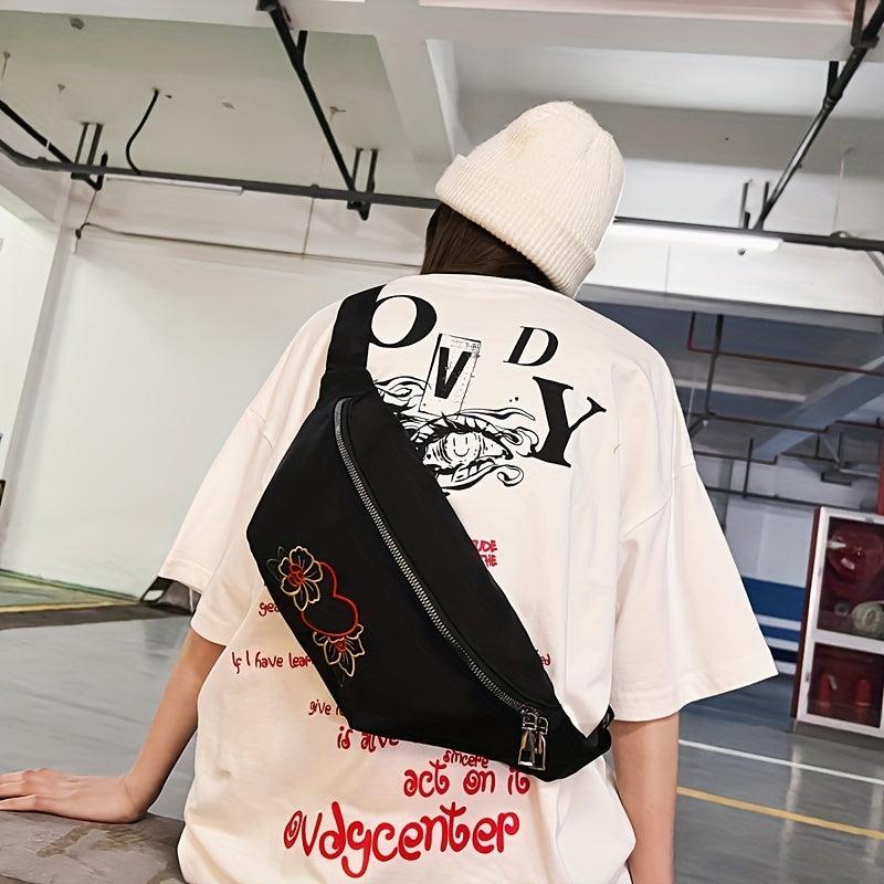 Floral Embroidered Zipper Sling Bag Crossbody Bag Women's