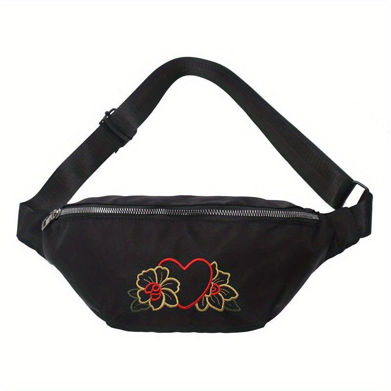 Floral Embroidered Zipper Sling Bag Crossbody Bag Women's
