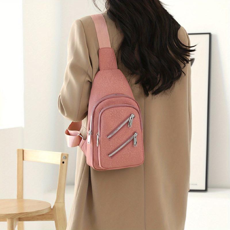 Glitter Solid Chest Bag Durable Nylon Zipper Crossbody Bag