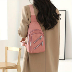 Glitter Solid Chest Bag Durable Nylon Zipper Crossbody Bag