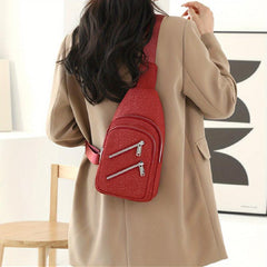 Glitter Solid Chest Bag Durable Nylon Zipper Crossbody Bag