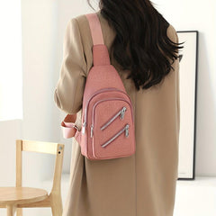 Glitter Solid Chest Bag Durable Nylon Zipper Crossbody Bag