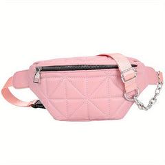 Quilted Solid Chest Bag Adjustable Chian Strap Waist Bag