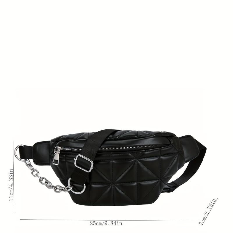 Quilted Solid Chest Bag Adjustable Chian Strap Waist Bag