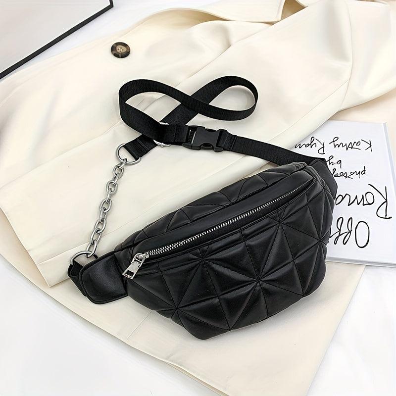 Quilted Solid Chest Bag Adjustable Chian Strap Waist Bag
