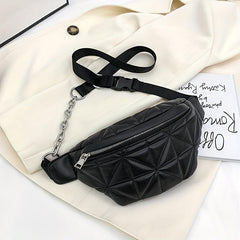 Quilted Solid Chest Bag Adjustable Chian Strap Waist Bag