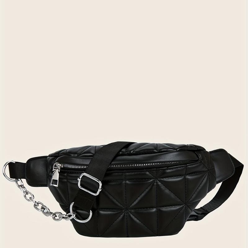 Quilted Solid Chest Bag Adjustable Chian Strap Waist Bag