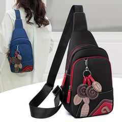 Vintage Flower Patch Embroidery Sling Bag Contrast Crossbody Bag