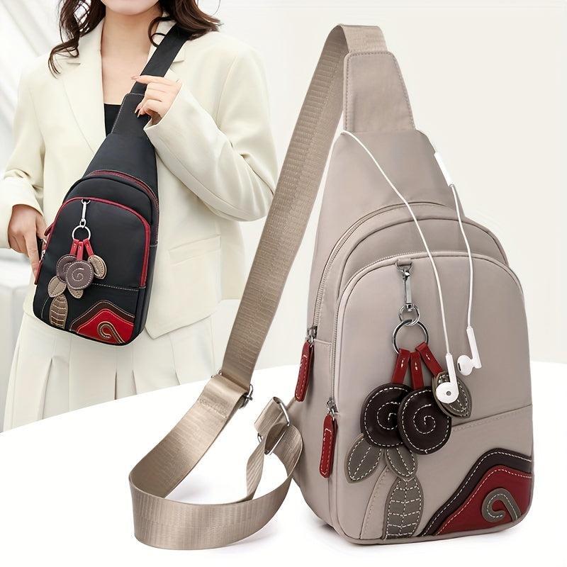 Vintage Flower Patch Embroidery Sling Bag Contrast Crossbody Bag