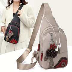 Vintage Flower Patch Embroidery Sling Bag Contrast Crossbody Bag